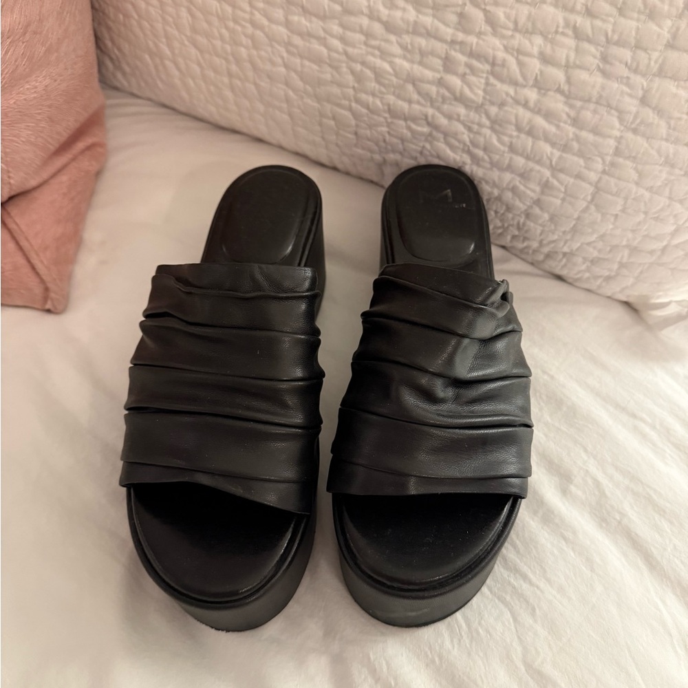 Marc Fisher Black Ruched Mules